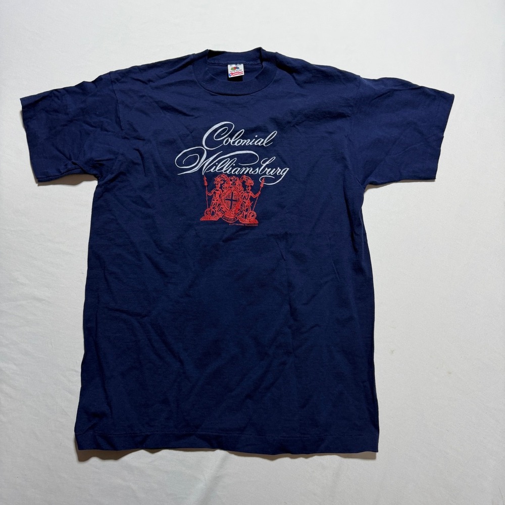 Vintage 1990 Colonial Williamsburg T-Shirt Mens XL Navy Single Stitch USA Made